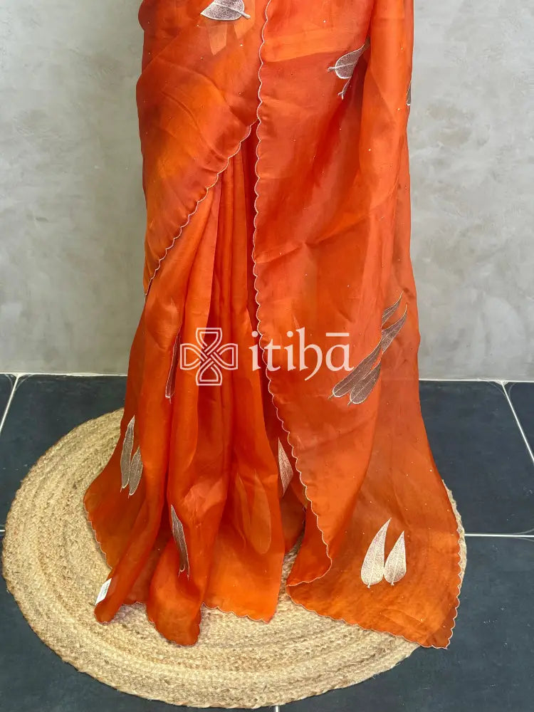 SILK ORGANZA APPLIQUE EMBROIDERY SAREE