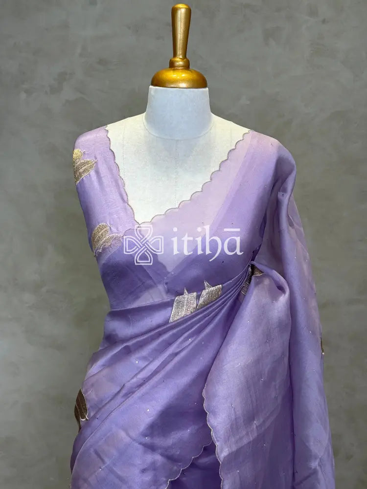 SILK ORGANZA APPLIQUE EMBROIDERY SAREE