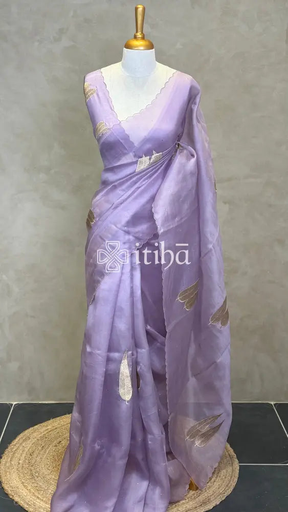 SILK ORGANZA APPLIQUE EMBROIDERY SAREE