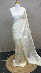 SILK ORGANZA APPLIQUE EMBROIDERY SAREE