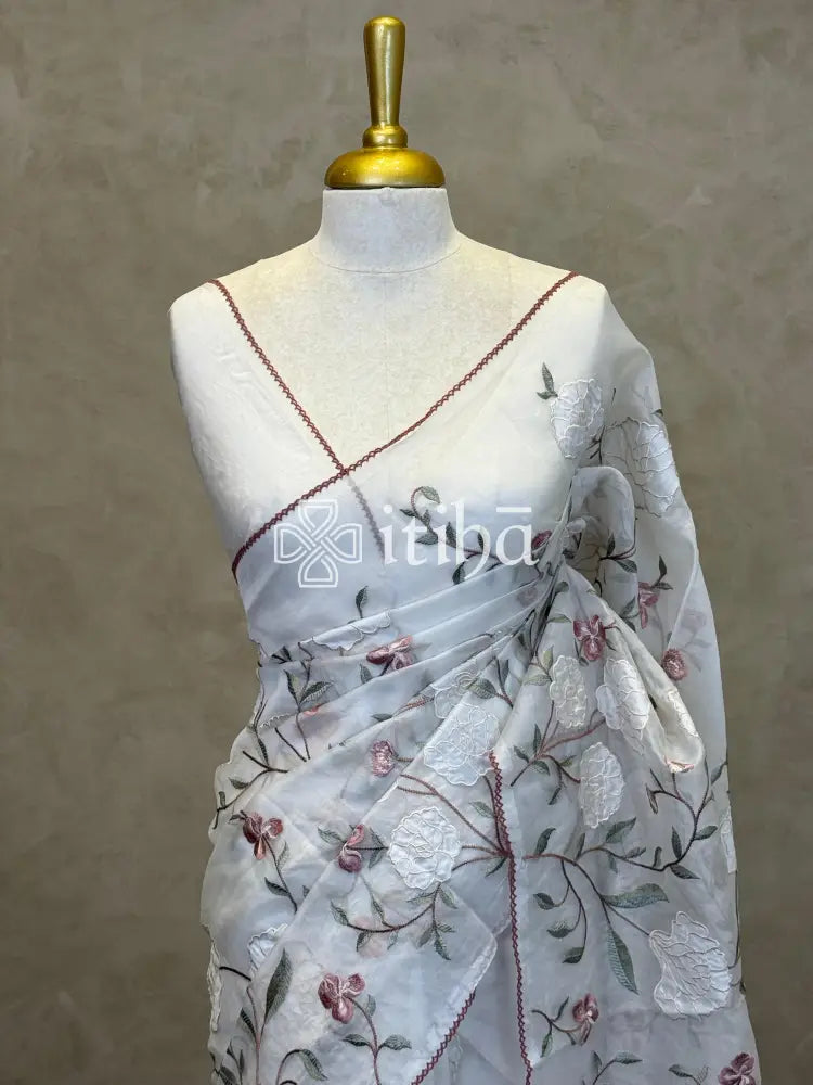 SILK ORGANZA APPLIQUE EMBROIDERY SAREE