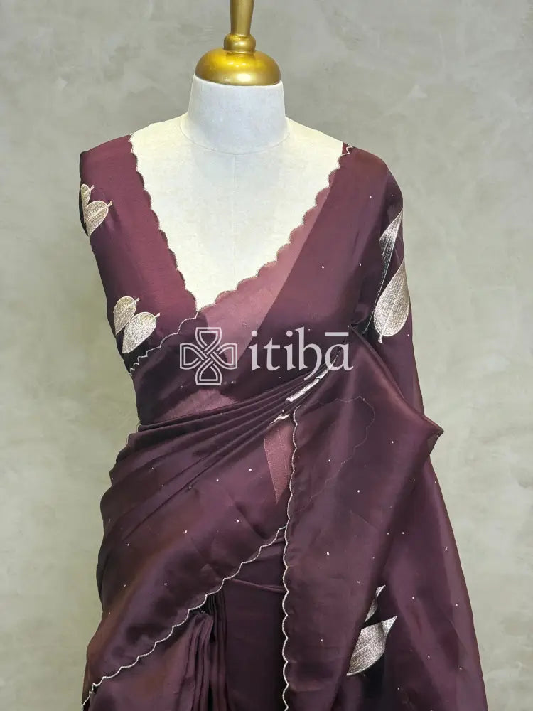 SILK ORGANZA APPLIQUE EMBROIDERY SAREE