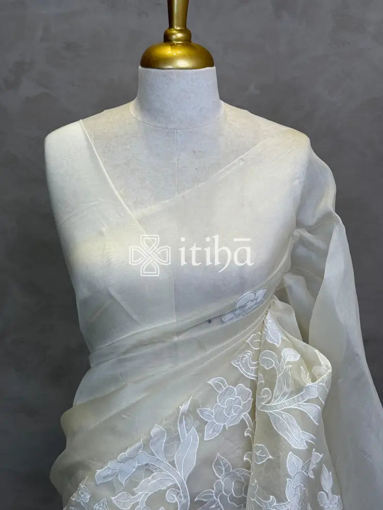 SILK ORGANZA APPLIQUE EMBROIDERY SAREE