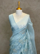 SILK ORGANZA APPLIQUE EMBROIDERY SAREE