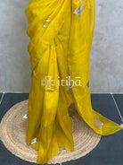SILK ORGANZA APPLIQUE EMBROIDERY SAREE - mustard yellow