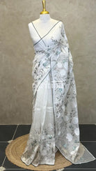 SILK ORGANZA APPLIQUE EMBROIDERY SAREE - PASTEL AQUA MINT