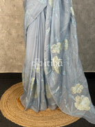 SILK ORGANZA APPLIQUE EMBROIDERY SAREE - POWDER BLUE