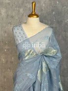 SILK ORGANZA APPLIQUE EMBROIDERY SAREE - POWDER BLUE