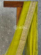 SILK ORGANZA BADLA WORK SAREE - LIME GREEN