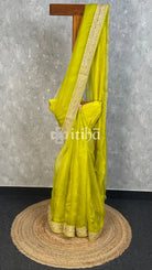 SILK ORGANZA BADLA WORK SAREE - LIME GREEN