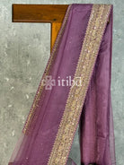 SILK ORGANZA BADLA WORK SAREE - muted plum