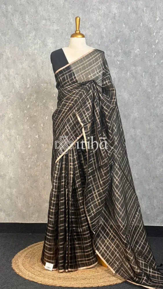 SILK ORGANZA BANARASI SAREE - Black