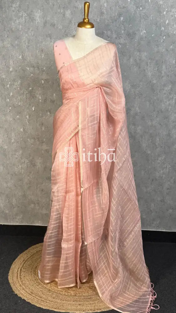 SILK ORGANZA BANARASI SAREE - BLUSH PINK