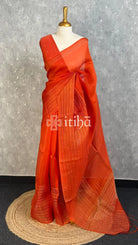 SILK ORGANZA BANARASI SAREE - BURNT ORANGE