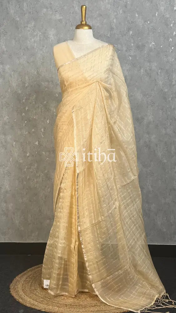 SILK ORGANZA BANARASI SAREE - CREAM
