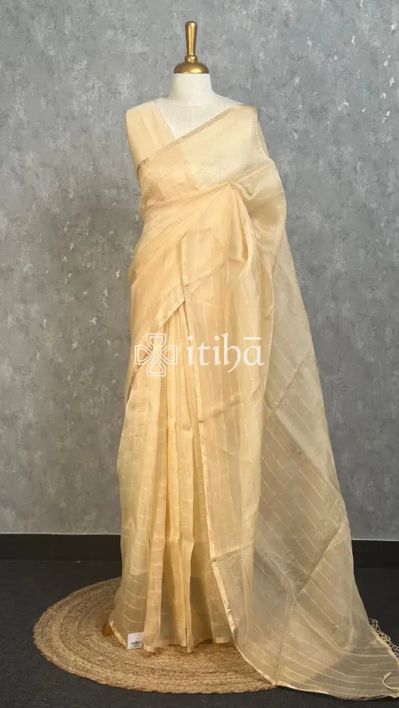 SILK ORGANZA BANARASI SAREE - CREAM