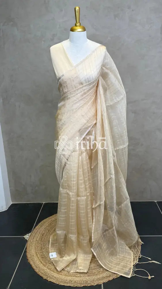 SILK ORGANZA BANARASI SAREE - CREAM