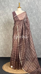 SILK ORGANZA BANARASI SAREE - DUSTY WINE