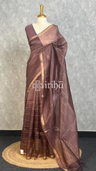 SILK ORGANZA BANARASI SAREE - DUSTY WINE