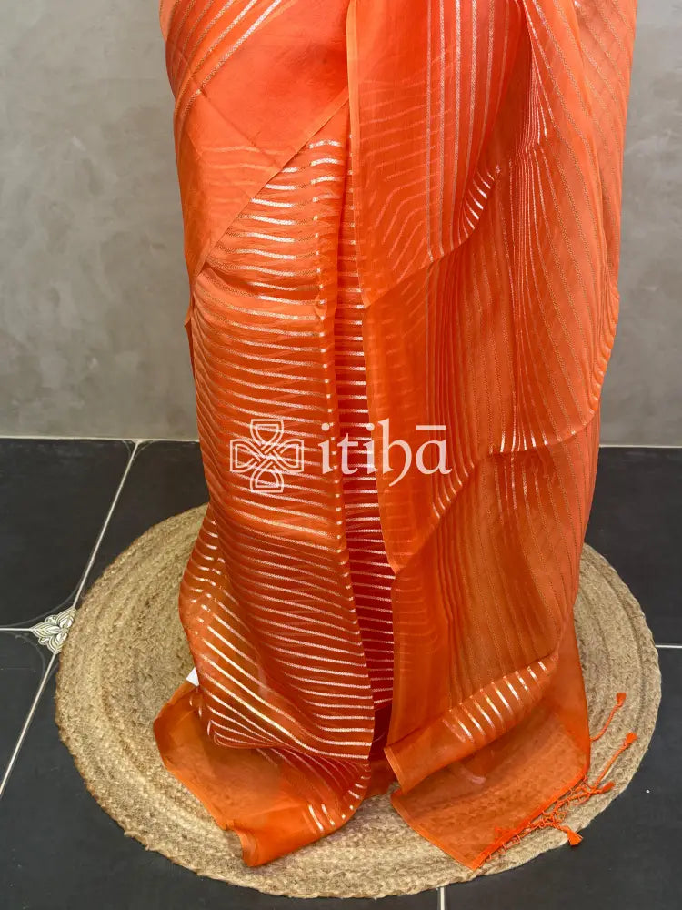 SILK ORGANZA BANARASI SAREE - Orange