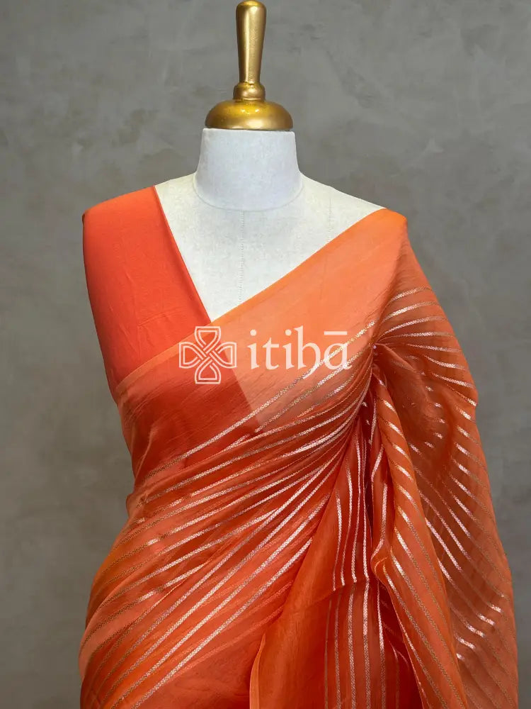 SILK ORGANZA BANARASI SAREE - Orange