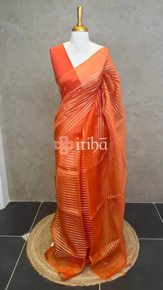 SILK ORGANZA BANARASI SAREE - Orange