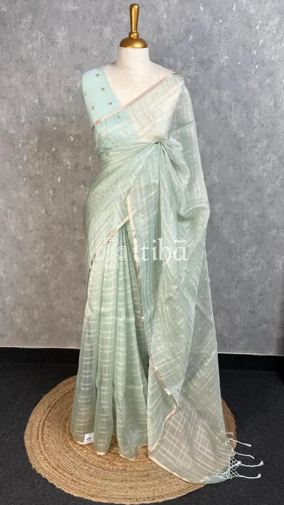 SILK ORGANZA BANARASI SAREE - POWDER BLUE