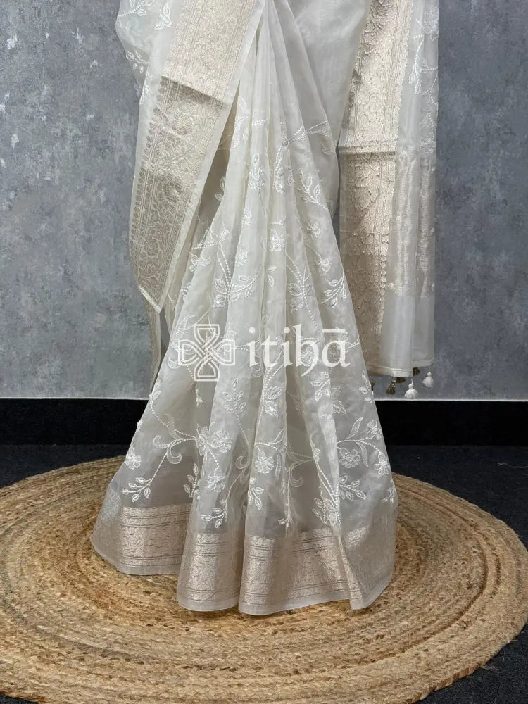 SILK ORGANZA EMBROIDERY BANARASI SAREE