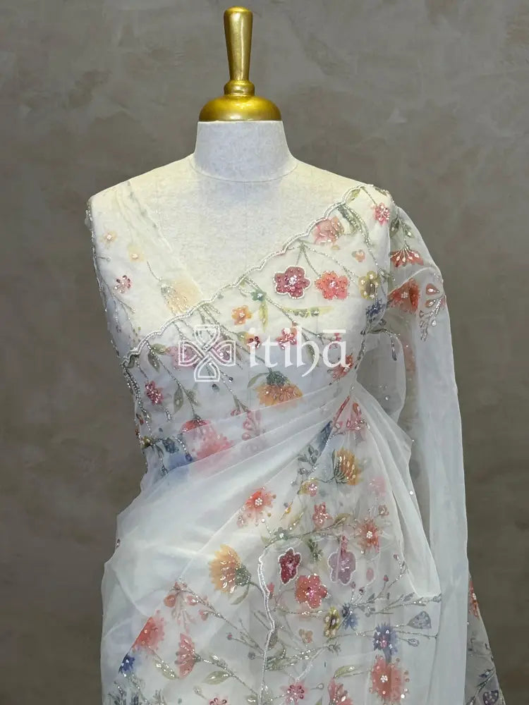 SILK ORGANZA EMBROIDERY SAREE