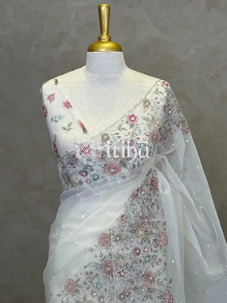 SILK ORGANZA EMBROIDERY SAREE