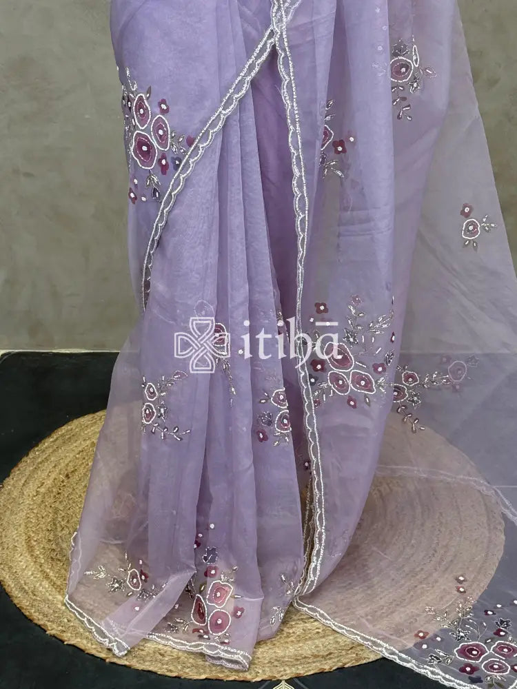 SILK ORGANZA FLORAL PRINTED EMBROIDERY SAREE
