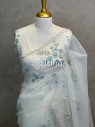 SILK ORGANZA FLORAL PRINTED EMBROIDERY SAREE