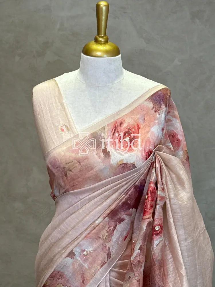 SILK ORGANZA FLORAL PRINTED EMBROIDERY SAREE