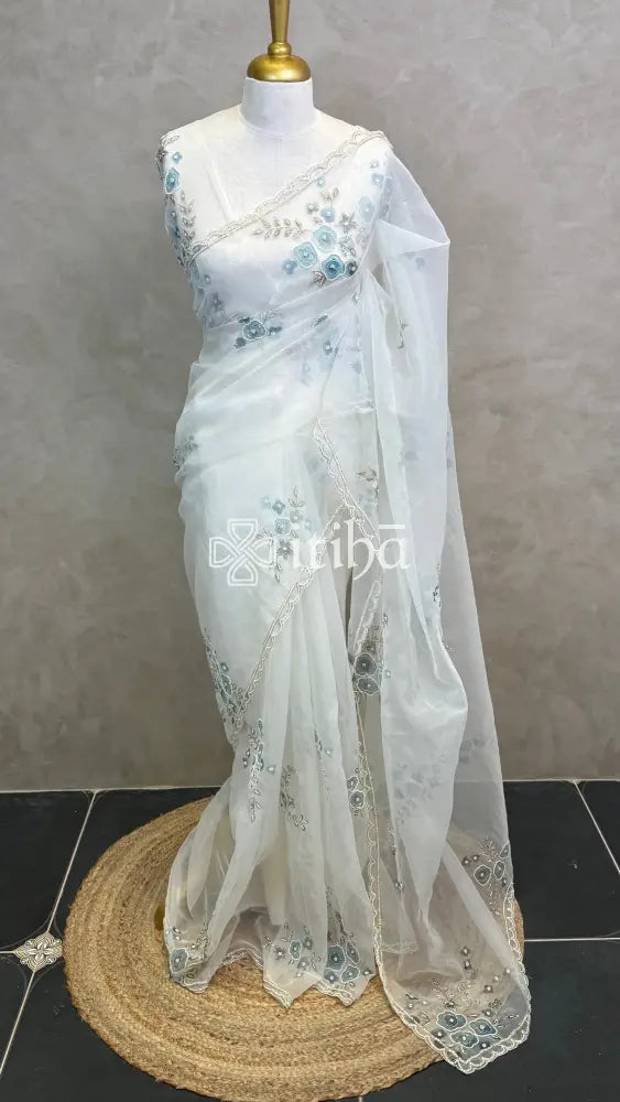 SILK ORGANZA FLORAL PRINTED EMBROIDERY SAREE