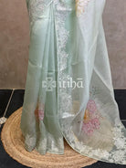 SILK ORGANZA FLORAL PRINTED EMBROIDERY SAREE