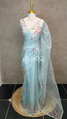 SILK ORGANZA FLORAL PRINTED EMBROIDERY SAREE