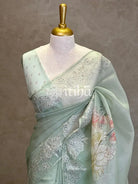 SILK ORGANZA FLORAL PRINTED EMBROIDERY SAREE
