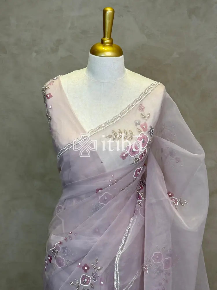 SILK ORGANZA FLORAL PRINTED EMBROIDERY SAREE