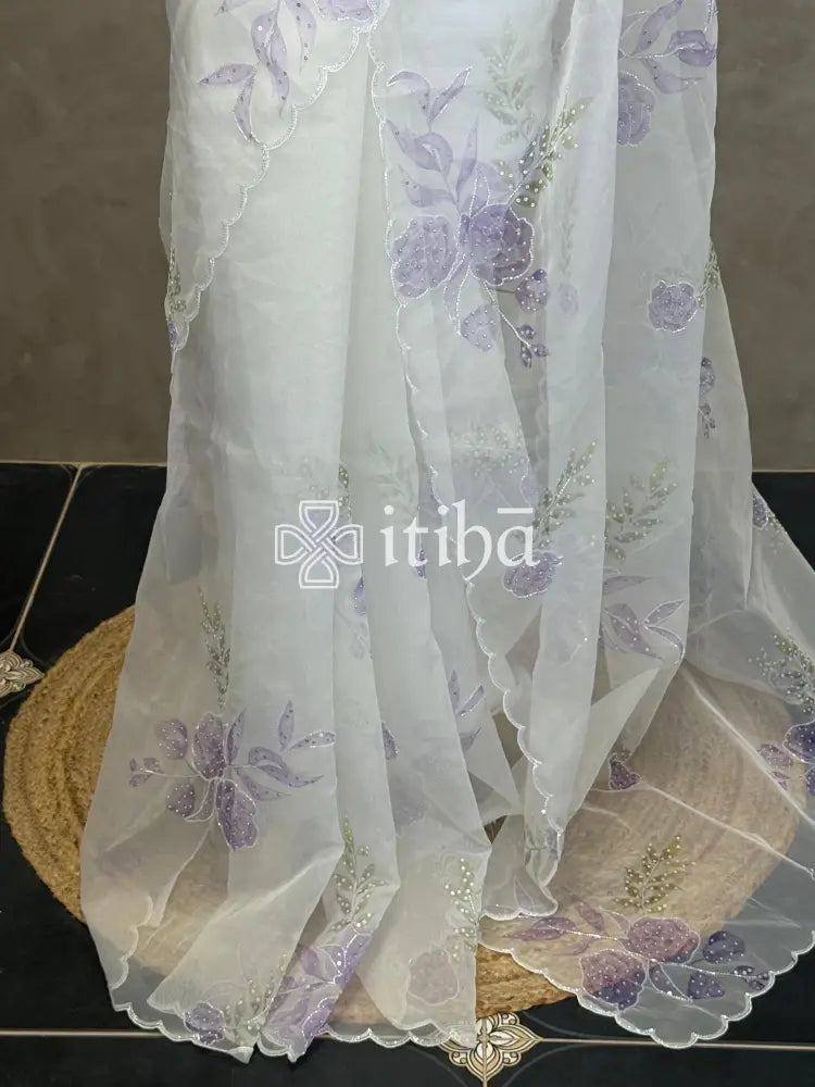 SILK ORGANZA FLORAL PRINTED EMBROIDERY SAREE