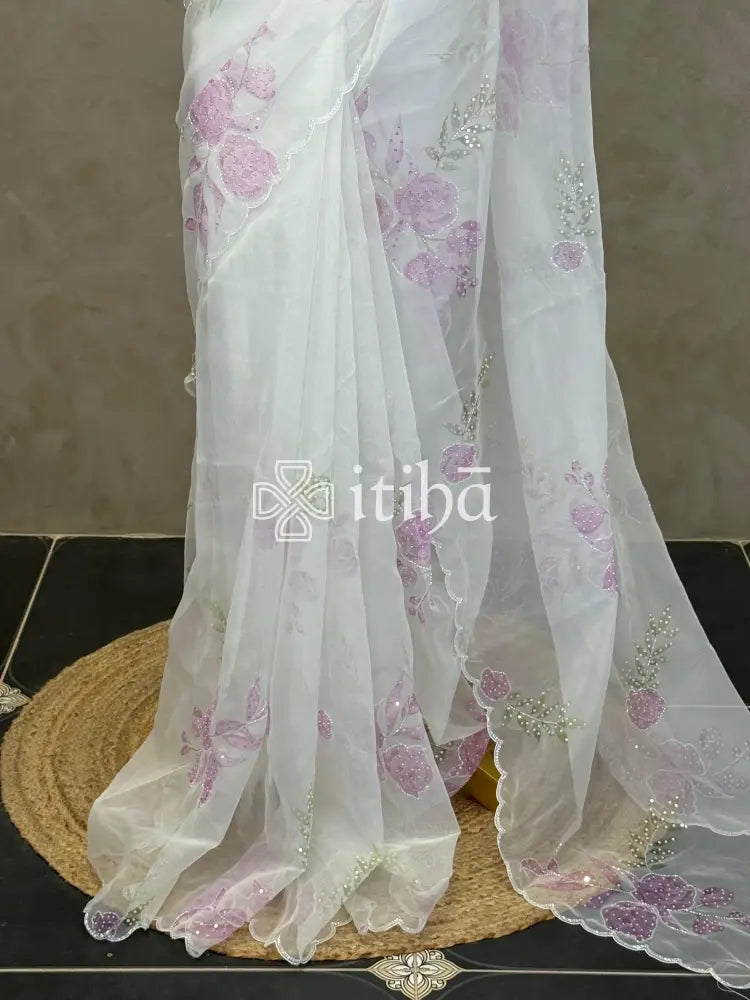 SILK ORGANZA FLORAL PRINTED EMBROIDERY SAREE