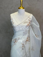 SILK ORGANZA FLORAL PRINTED EMBROIDERY SAREE
