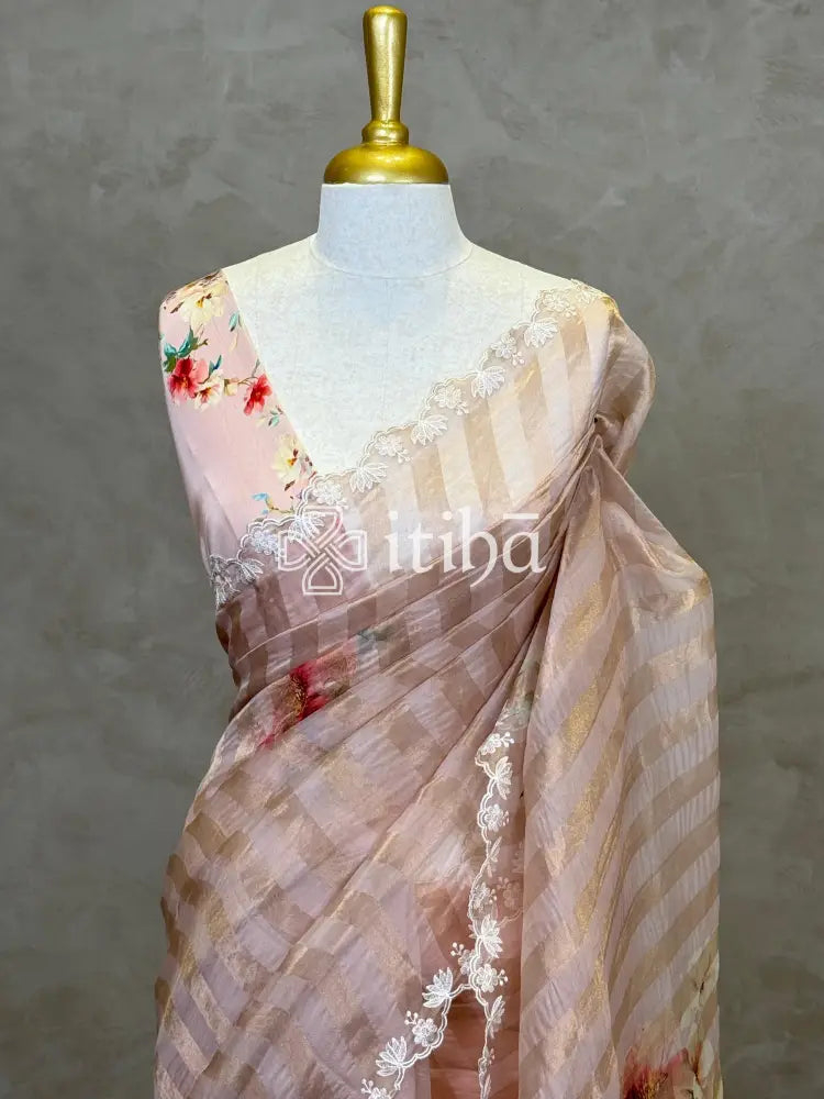 SILK ORGANZA FLORAL PRINTED EMBROIDERY SAREE