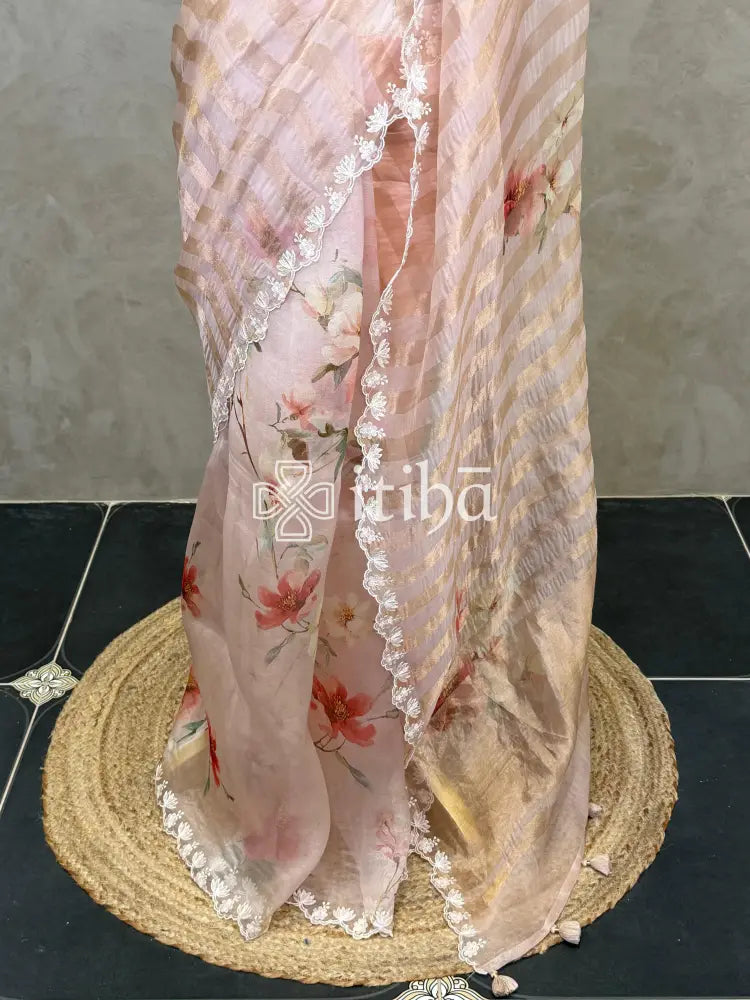 SILK ORGANZA FLORAL PRINTED EMBROIDERY SAREE