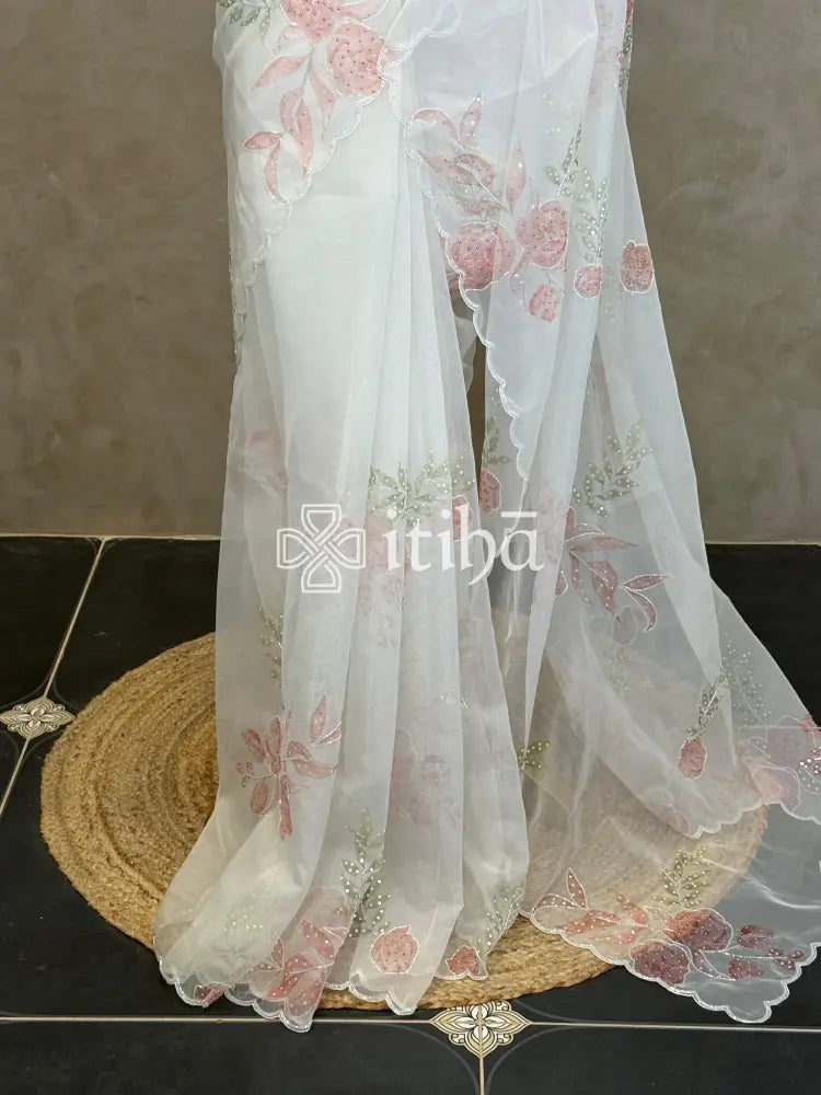 SILK ORGANZA FLORAL PRINTED EMBROIDERY SAREE