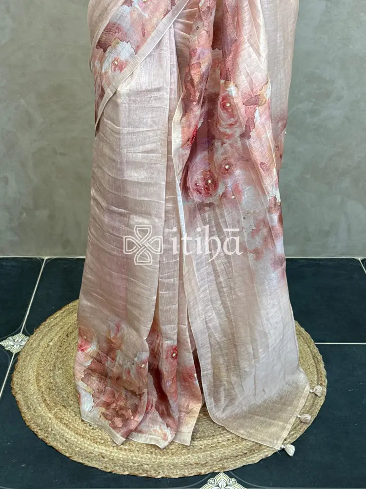 SILK ORGANZA FLORAL PRINTED EMBROIDERY SAREE