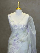 SILK ORGANZA FLORAL PRINTED EMBROIDERY SAREE