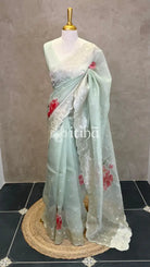 SILK ORGANZA FLORAL PRINTED EMBROIDERY SAREE