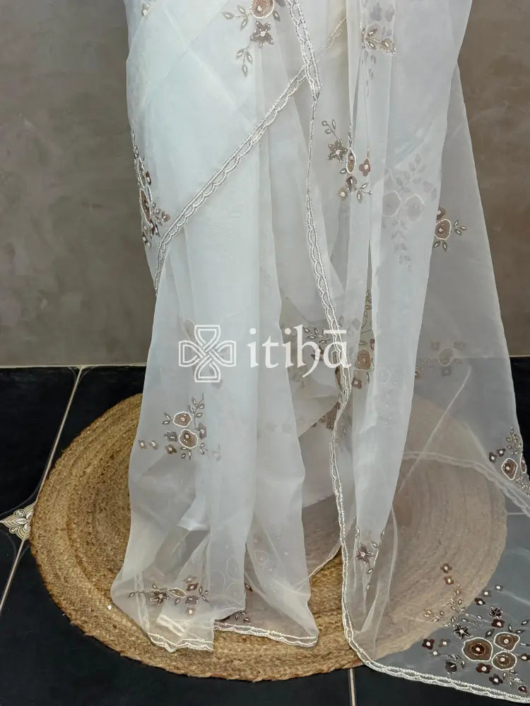 SILK ORGANZA FLORAL PRINTED EMBROIDERY SAREE