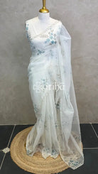 SILK ORGANZA FLORAL PRINTED EMBROIDERY SAREE