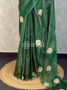 SILK ORGANZA GOTA WORK EMBROIDERY SAREE - Green
